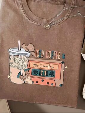 Iced Coffee & 90s Country Graphic Tee - Brown
